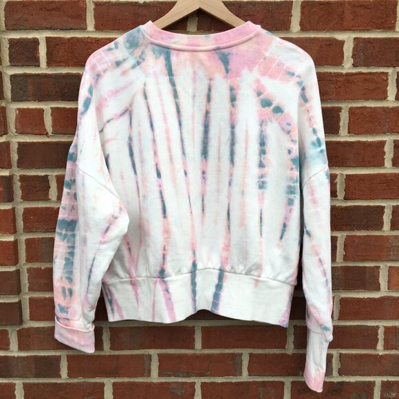 Old Navy Tie Dye Sweatshirt Womens Large White Pink Multicolor Hippie Comfy - Picture 2 of 8